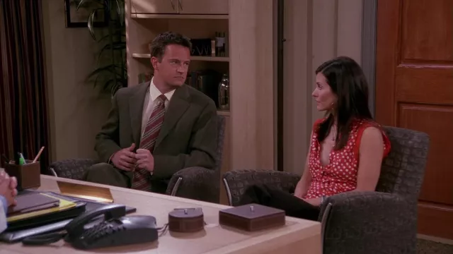 Silk Polka Dot Blouse in Red worn by Monica Geller (Courteney Cox) as seen in Friends (S09E22)