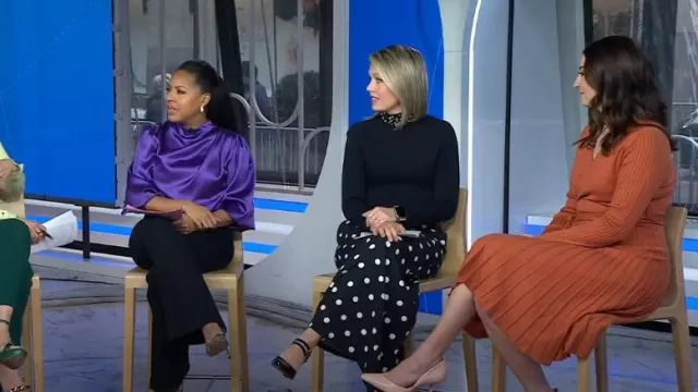 Eliza J Polka Dot Wide Leg Crepe Pants worn by Dylan Dreyer as seen in Today on February 26, 2024