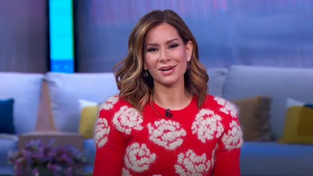 Tory Burch Rose Em­broi­dered Sweater worn by Rebecca Jarvis as seen in Good Morning America on February 23, 2024