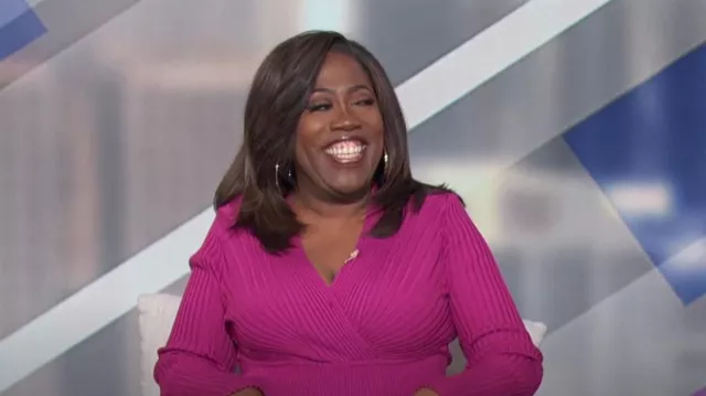 INC International Concepts Ribbed Sur­plice Pullover Sweater worn by Sheryl Underwood as seen in The Talk on February 26, 2024