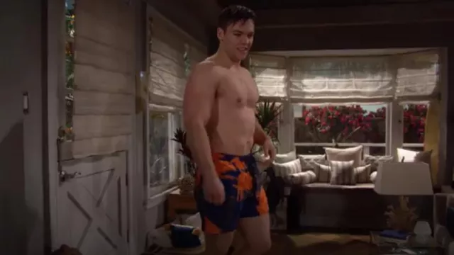 Double Rainbouu Night Swim Short in Windy Nice Navy worn by R.J. Forrester ( Joshua Hoffman) as seen in The Bold and the Beautiful on February 21, 2024