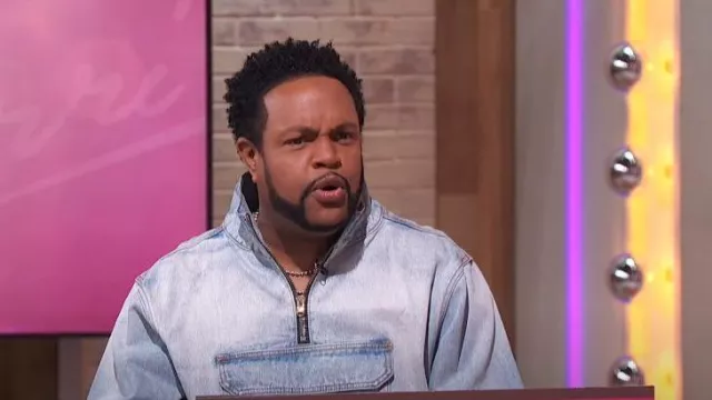 MNML Half-Zip Denim Pullover worn by Jawn Murray as seen in Sherri on  February 27, 2024