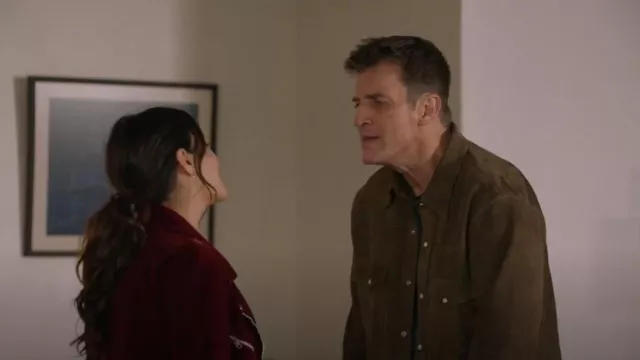 Buck mason Mo­jave Suede West­ern Shirt worn by John Nolan (Nathan Fillion) as seen in The Rookie (S06E02)