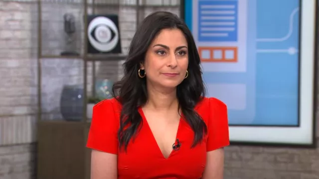 Milly Cady Atalie Dress worn by Dr. Celine Gounder as seen in CBS Mornings on February 28, 2024