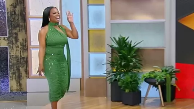 Jupe en cristal froncée Alex Perry portée par Kandi Burruss vue à Tamron Hall le 29 février 2024