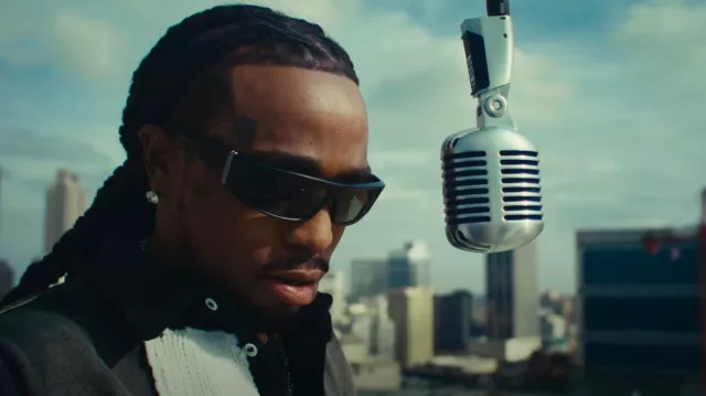 Chrome Hearts Matte Black Rectangular Porny Sunglasses worn by Quavo in Himothy music video