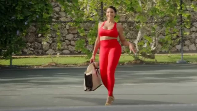 SweatyShark Workout Set Active 2 Pieces Outfit Seamless Yoga Leggings with Paded Stretch Sports Bra Top worn by Mia Thorton as seen in The Real Housewives of Potomac (S08E15)