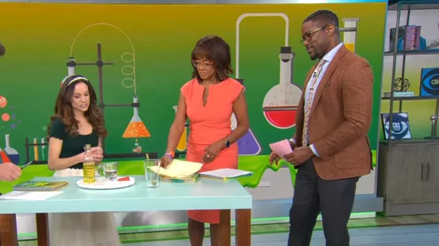 Nora Gardner Shira Dress in Coral worn by Gayle King as seen in CBS Mornings on March 4, 2024