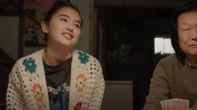 Icone Bright Flow­ers Cro­chet Open­work Cardigan worn by Khia Pham (Zoriah Wong) as seen in Run the Burbs (S03E09)