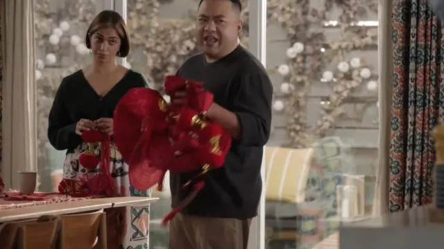 Damson Madder Ab­stract Print Wide Leg Pants In Mul­ti worn by Camille Pham (Rakhee Morzaria) as seen in Run the Burbs (S03E09)