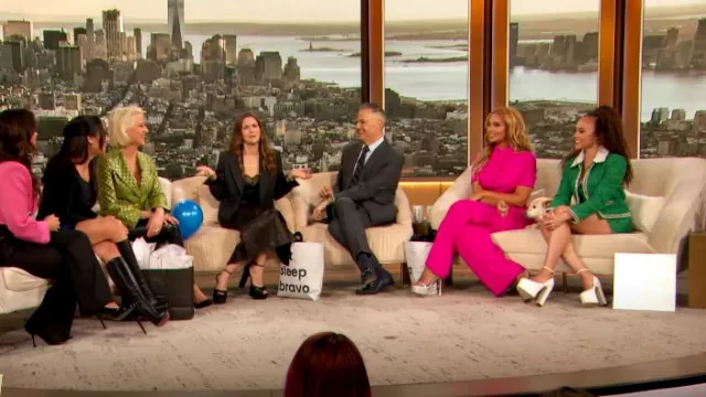 Black Halo Mercer Mock-Neck Cutout Crepe Jumpsuit worn by Drew Barrymore as seen in The Drew Barrymore Show on March 7, 2024