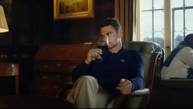 Lacoste Long Sleeve Pique Polo Regular Fit in Navy worn by Eddie Horniman (Theo James) as seen in The Gentlemen (Season 1 Episode 5)