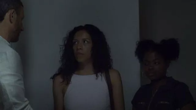 CeCe By Cynthia Steffe Soft Ecru Clip Dot High/Low Sundres worn by Sasha Yazzie (Sivan Alyra Rose) as seen in Chambers (S01E02)
