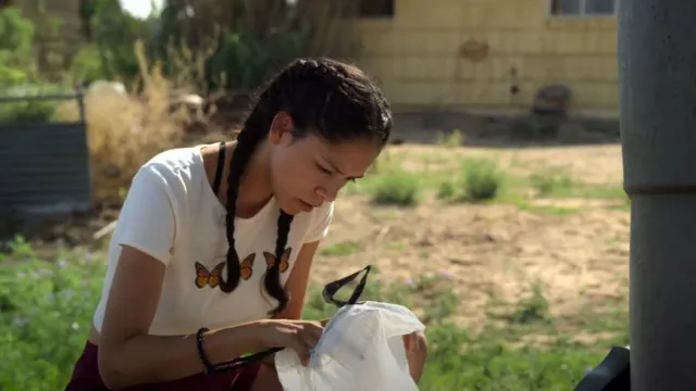 Truly Madly Deeply Butterfly Cropped Tee worn by Sasha Yazzie (Sivan Alyra Rose) as seen in Chambers (S01E04)