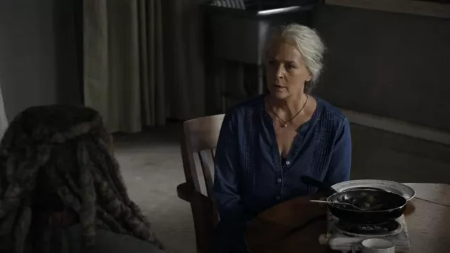 Foxcroft NYC Ki­ra Sol­id Ten­cel Shirt worn by Carol Peletier (Melissa McBride) as seen in The Walking Dead (S11E12)