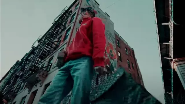 Chrome Hearts Red Triple Cross Quarter-Zip Sweatshirt worn by Sugarhill Ddot in Outside (Official Music Video)