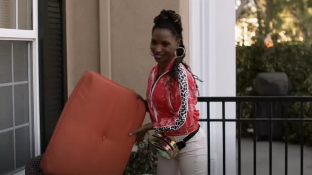 Pam & Gela Red Paisley Leopard-Stripe Track Jacket worn by Veronica Fisher (Shanola Hampton) as seen in Shameless (S11E10)