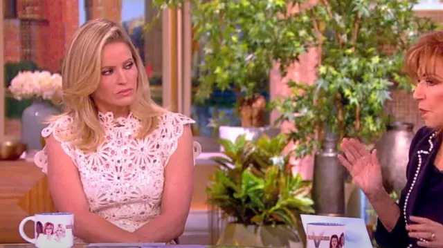 Maje Sequin-Embellished Crochet-Knit Top worn by Sara Haines as seen in The View on  March 12, 2024