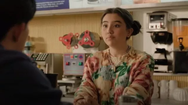 Frank And Oak The Floral Print Crewneck Sweater in Honey Mist worn by Khia Pham (Zoriah Wong) as seen in Run the Burbs (S03E10)