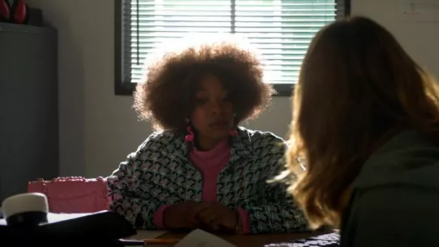 Chanel Tweed Jack­et worn by Yasmina (Dominique Moore) as seen in Finding Alice (S01E04)
