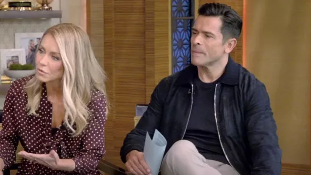 Officine Generale Math­ieu Suede Jack­et worn by Mark Consuelos as seen in LIVE with Kelly and Mark on March 13, 2024