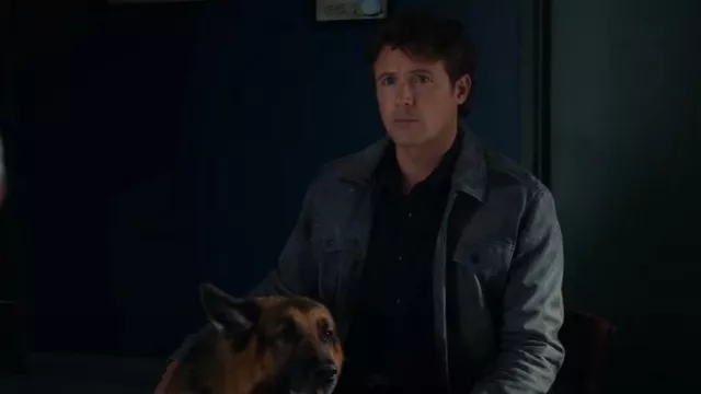 John Varvatos Men's Andrew Leather Trucker Jacket worn by Charlie Hudson (John Reardon) as seen in Hudson & Rex (S06E10)