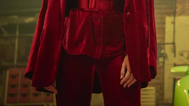 Stella McCartney Velvet pants worn by Susie Glass (Kaya Scodelario) in The Gentlemen TV show wardrobe (Season 1 Episode 3)