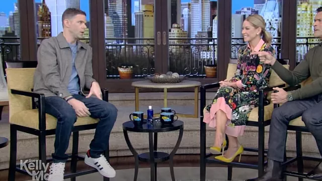 Adidas Superstar Navy Red worn by Mikey Day as seen in LIVE with Kelly and Mark on March 14, 2024