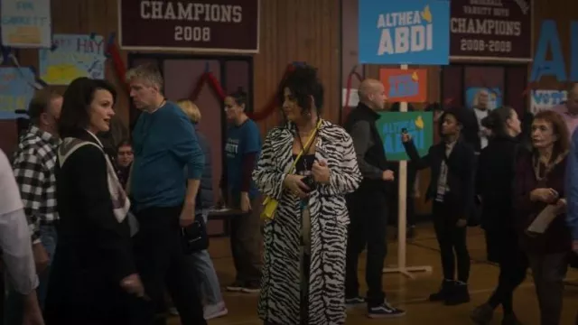Victor Alfaro Oversized Zebra Jacket worn by Lola Rahaii (Natasha Behnam) as seen in The Girls on the Bus (S01E02)