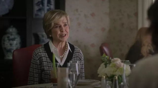 C by Bloomingdale's Cashmere Tweed Contrast Trim Cashmere Cardigan worn by Tessy Haskin (Jill Eikenberry) as seen in The Girls on the Bus (S01E02)