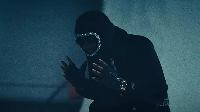 Simone Rocha Black Crystal Flower Embellished Balaclava worn by Gunna in Prada Dem (feat. Offset) [Official Video]