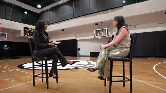 Camila Coelho Cyrus Pant in Sage worn by Donna Farizan as seen in Today on March 20, 2024