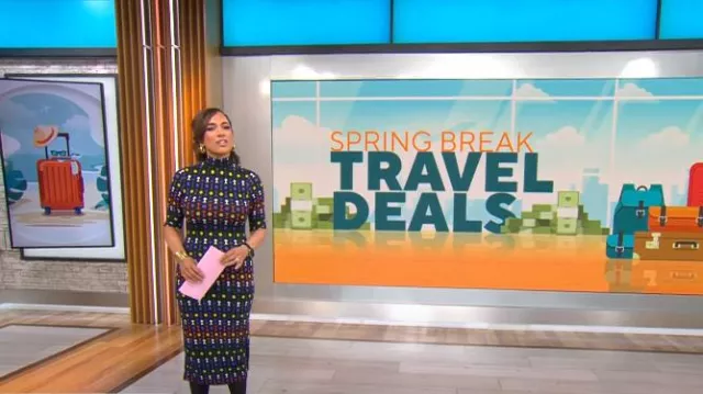 Alice + Olivia Delora Vestido usado por Michelle Miller como se vio en CBS Mornings el 22 de marzo de 2024