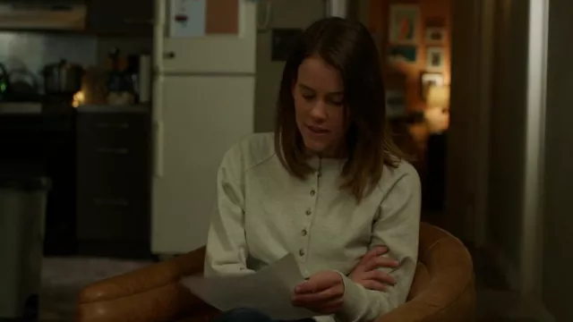 Marks & Spencer Hen­ley Sweat­shirt worn by Mandy (Sosie Bacon) as seen in As We See It (S01E03)