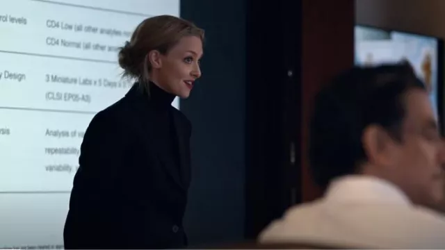 Theory Carissa Blazer worn by Elizabeth Holmes (Amanda Seyfried) as seen in The Dropout (S01E04)