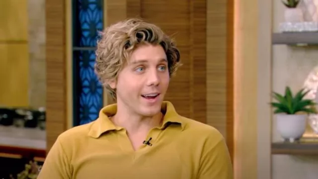 Bode Boxy Cotton Polo worn by Lukas Gage as seen in LIVE with Kelly and Mark on March 25, 2024