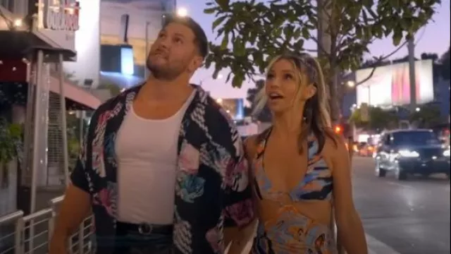 White Fox Blue and Orange Mini Dress Spring Break worn by Scheana Shay as seen in Vanderpump Rules (S11E09)