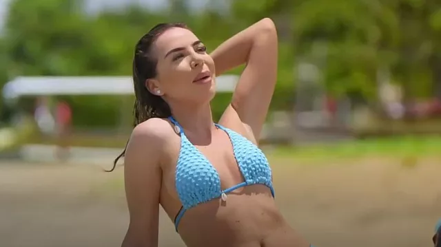 Shein Swim Basics Solid Textured Halter Triangle Bikini Swimsuit worn by Elma Pazar as seen in The Only Way Is Essex (S33E01)