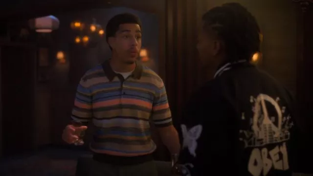 Scotch & soda Striped Stuc­ture-knit­ted Po­lo Shirt worn by Andre Johnson, Jr. (Marcus Scribner) as seen in grown-ish (S06E10)