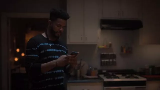 ATM Anthony Thomas Melillo Cotton Tie Dyed Stripe Destroyed Long Sleeve Tee worn by Aaron Jackson (Trevor Jackson) as seen in grown-ish (S06E10)
