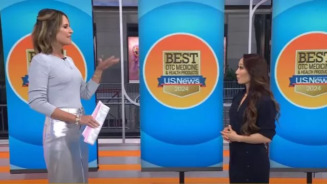 Michael Kors Collection Hutton Metallic Cashmere Rib Sweater worn by Savannah Guthrie as seen in Today on March 28, 2024