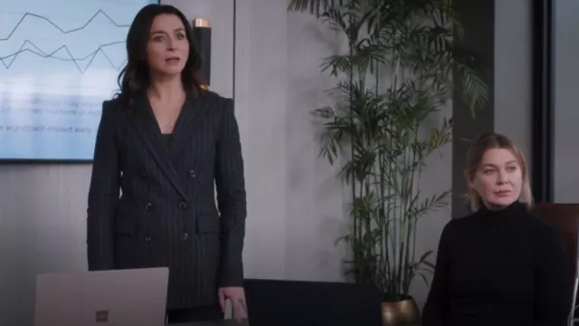 Max Mara Pin­striped Blaz­er worn by Amelia Shepherd (Caterina Scorsone) as seen in Grey's Anatomy (S20E03)