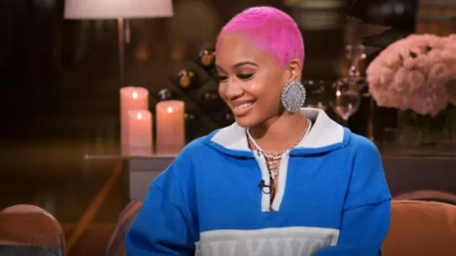 Balenciaga Spark Oval Ear­rings worn by Saweetie as seen in Hart to Heart (S02E07)