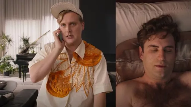 Chaqueta camisera bordada Easy Fit de Dries Van Noten usada por Elliott Goss (John Early) como se ve en Search Party (S05E02)