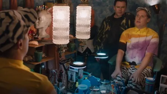 Dries Van Noten Pyril Abstract Wave-Print Slim Crop Pants worn by Elliott Goss (John Early) as seen in Search Party (S05E05)