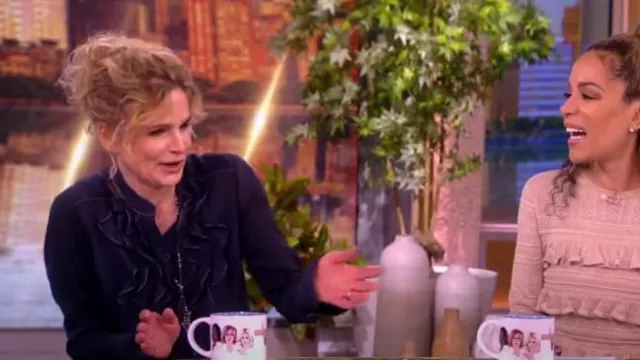 TWP Patti Shirt worn by Kyra Sedgwick as seen in The View on April 1, 2024