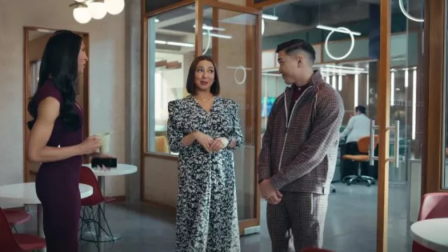 Todd Snyder Houndstooth Wool Pintuck Pant In Wineberry worn by Nicholas (Joel Kim Booster) as seen in Loot (S02E02)