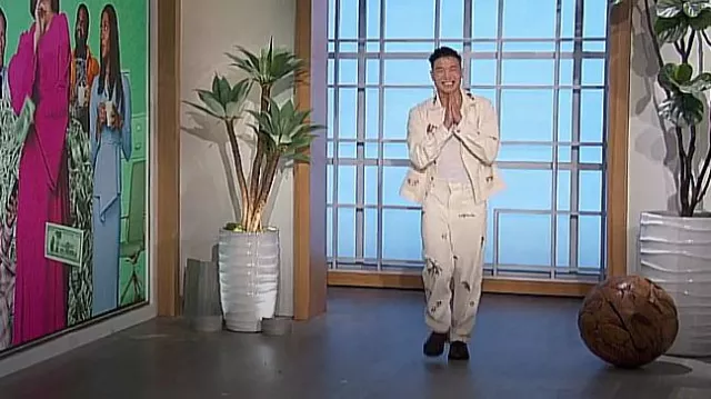 Yony Western Embroidered Twill Pants worn by Joel Kim Booster as seen in The Talk on April 1, 2024
