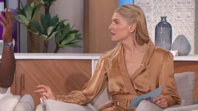 Zimmermann Long Sleeve Silk Wrap Top worn by Amanda Kloots as seen in The Talk on April 2, 2024