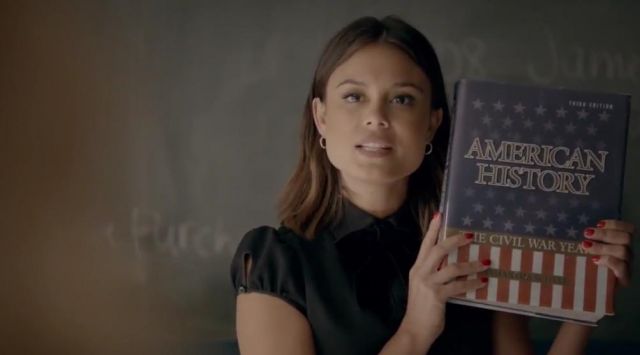 The dress is black with knot Alice + Olivia Sybil (Nathalie Kelley) in The Vampire Diaries S08E08